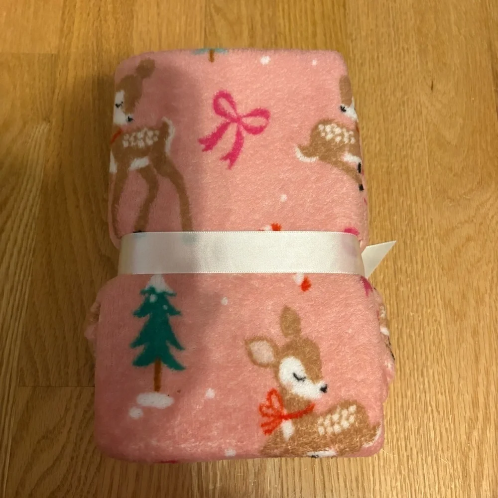 Sassy Santa Pink Baby Blanket NEW Christmas Reindeer Candy Cane Tree Bow Pink